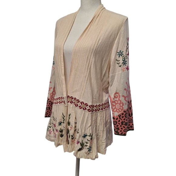 Saharies Embroidered Cardigan Button Pleated Floral‎ Womens Large - Picture 3 of 10